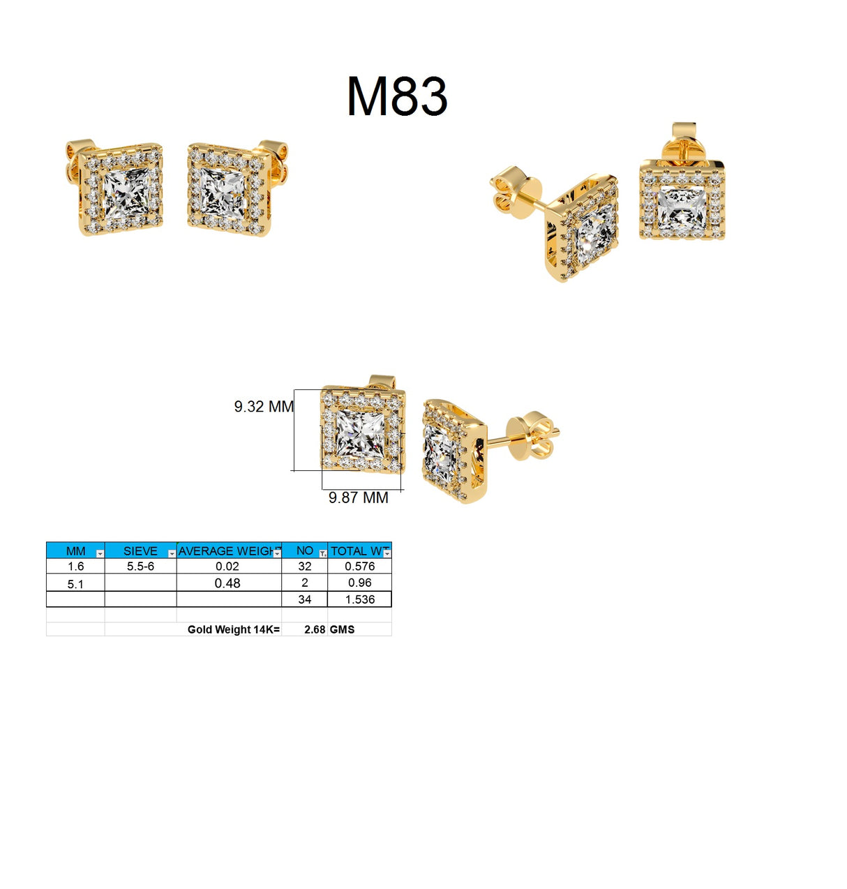 Earrings 2.1 ct